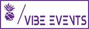 Vibe Event Rentals logo featuring a stylized design with the word 'Vibe' in purple and a tagline underneath.