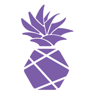 Purple pineapple icon with stylized leaves and crisscross pattern inside a clean square graphic.