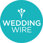 WeddingWire logo with a teal circular background and white wedding icon above the words “WEDDING WIRE”.