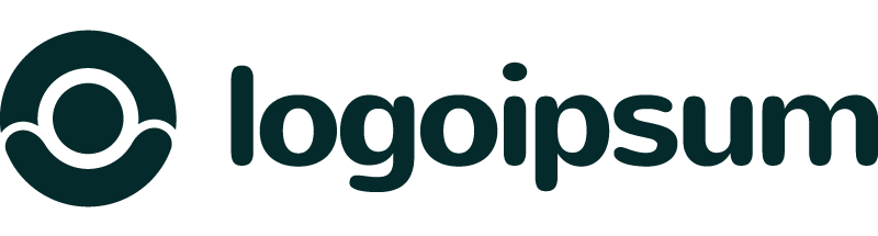 Dark teal “logoipsum” wordmark on a black background with a circular ring icon, modern typography for event branding identity.