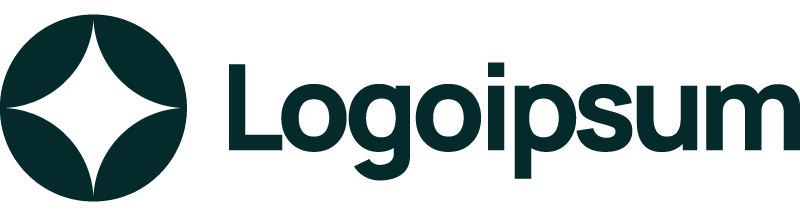 Logoipsum wordmark in dark teal with a circular leaf-like emblem, clean modern branding on a solid background.