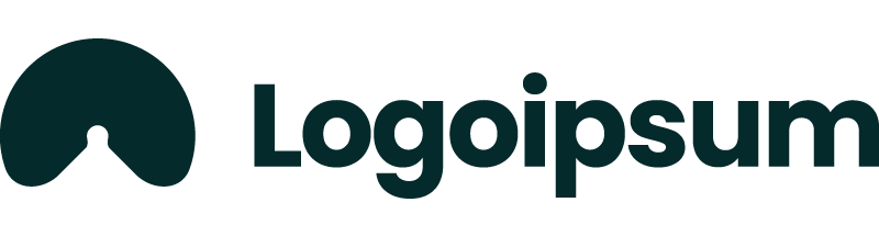 Logoipsum wordmark in dark teal with a simple semicircle icon, clean modern branding typography on a solid background.