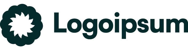 Logoipsum wordmark in dark green with a circular leaf-style icon, creating a clean, modern branding mark.